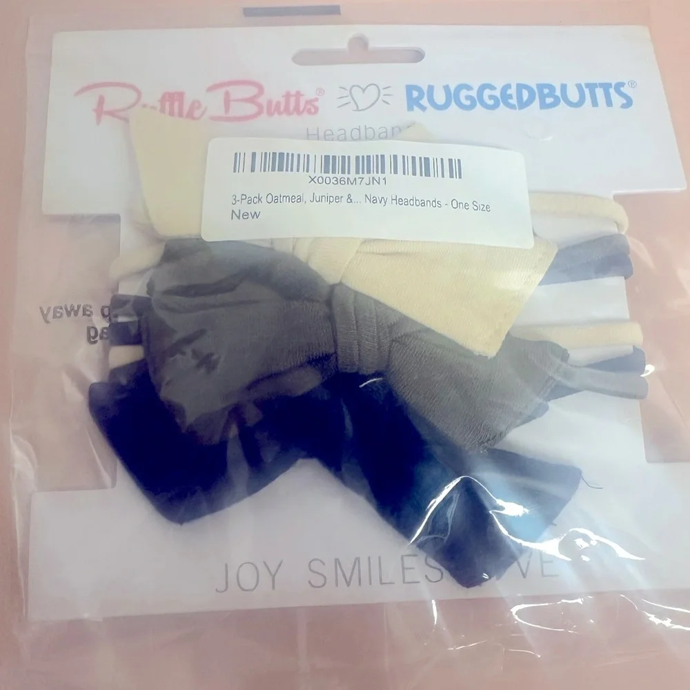 NWT Ruffle Butts Headband Trio in Oatmeal Cream, Juniper Green, and Navy Blue